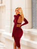 Elegant Hollow Dress Women Turtleneck Ruched Patchwork Full Sleeve Irregular Hem Skinny Stretch Party Club Bodycon