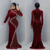 Spring Autumn Women Long Sleeve Velvet Solid Color Diamond Party Evening Long Maxi Dress Dashiki Africa Clothing