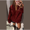 Red Suede Lapel Moto Jacket Oversized Zipped Long Sleeve Autumn Women Streetwear Biker Coat Versatile Lady Jaqueta