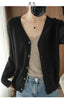 100% Cotton Women's Long Sleeve Top V-neck Coat Knitwear Cropped Coat Cardigans Sweaters Solid Casual 202