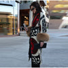 Vintage Ethnic Geometric Print Coat Women Belted Waist Faux Fur Cuff Patchwork Open Front Maxi Robe Autumn Winter Chic Cardigan