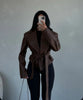 Burgundy PU Jacket Women Autumn Slim Lace Up Blazer Top Fall Casual Leather Jackets Coat Femme