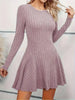 Women's V-Neck Knit Dress - Long Sleeve Swing Mini Dress, Elegant Bodycon Short Dress