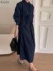 Women's Gathered Front Maxi Dresses Fall Solid Color Turn-Down Collar Long Sleeve Half Buttons Shirtdress Commuting