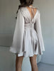 Elegant Party Satin Flare Long Sleeve Dress Women's Sexy Deep V Neck Solid Color Higt Waist Dresses Autumn short skirts