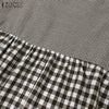 Long Sleeve Gingham Patchwork Maxi Dress V Neck Vintage Holiday Spring Vestidos Women Check Loose Casual Long Dress