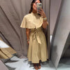 Lapel Cape Sleeve Lace Up Long Sleeve Women Elegant Epaulet Oversized Waist Cinching Pleated Shirt Dresses Chic Ladies Partywear