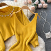 Winter Women Knitted Sets Breading Long Sleeve Pearl Sweater+Knitted Camis Dress Sets Sweater Suits