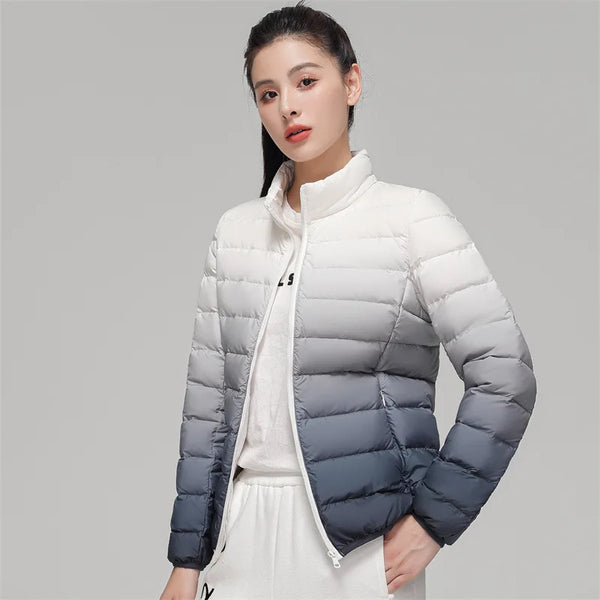 Woman 90% Duck Down Coats Winter Stand Collar Jacket Gradient Slim Fit Ultra Lightweight Keep Warm Daily Sports Jackets