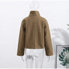 Woolen Dark Blue Jacket Women Autumn Single Breasted Stand Collar Loose Female Coat Office Lady Street Short Outwear Tops