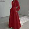 Women Autumn OL Work Dress Elegant Lapel Long Sleeve Office Dresses Solid Belted Robe Stylish A Line Party Vestidos