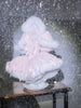 Winter Glitter Sequined Tweed Tube Top Dress Hooded Fur Cape Jacket Girl Women's Cute Bow Year Furry Cloak Dress Set