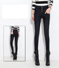 Autumn Winter Oversized Single Breasted High Waisted Elastic Jeans Women's Slim Skinny Pencil Pants Velvet Warm Pants