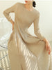 Pleated Long Sleeve Flower Bud Dress Spring Lantern Long Casual Elegant Dresses Dubai Abaya Women Designer Clothes