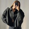Suede Cropped Jacket Women's Bomber Jacket Oversized Batwing Sleeves Outerwears Lady Casual Loose Coat Street Style Jackets