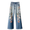 Embroidered Straight Jeans Women Denim pants Female Autumn High Waist wide-leg pants Ladies Casual Trousers