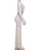 Waistless Elegant Dress Women Classic Full Sleeve Padded Bra Deep V-Neck Metal Buckle Hipster Simple Skinny Vestidos