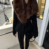 Elegant Faux Fur Thicken Jackets Women's Long Sleeves Pockets Patchwork Belts Hoodie Coat Winter Chic Warm Outerwear