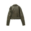 Vintage Loose Pu Faux Leather Short Jacket with Belt Streetwear Female Zipper Retro Moto Biker Coat Outwear Tops