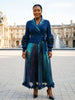 Gold Foil Printing Ruffled Women's Pleated Elegant Pleated Dress Notched Collar Long Sleeve Clothing 2DB7918