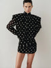 See Through Mini Dress Woman Turtleneck Mesh Full Sleeve Polka Dot Print Skinny Peach Hip Street Ruched Elegant Bodycon