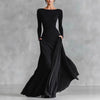 Autumn Simple Elegant Black Long Dresses for Women Boat Neck Long Sleeve Slim Fit Temperament Female Style Dress