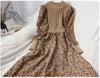 Autumn Winter Korean Patchwork Bandage Long Sleeved Knitted Dress Women's Slim Sweet Corduroy Flower Dresses