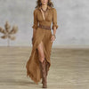 Sexy Women's Dress French Retro V-neck Waist Pleated Loose Slit Temperament Long Sleeve Dresses For Women Robe Femal