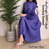 Yudx Purple Pleated High Neck Maxi Evening Dress, Ruffle Sleeve Women's Wedding Guest Ramadan Party Dress