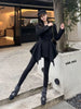 Elegant Autumn Unique Black Blazer Jacket Women Korean Double Breasted Waist Cinched Irregular Hem Office Casual Outfit