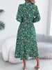 Floral Stand Up Collar Bridesmaid Dress Spring Autumn Elegant Long Sleeve Waist Cinching Pleated Dresses Woman Clothing
