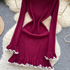 Women Dress Autumn Aesthetic Ruffled Knitted Mini Dress Lady Slim Elastic Bodycon Party Dress Streetwear Vestidos