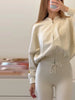 Solid Color Jacket Flared Trousers Woman Set Round Neck Zipper Jackets High Waist Long Pants Casual Versatile Women's Sets
