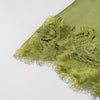 Olive Green Satin Maxi Dress Women Elegant Shawl Design Lace Trim Asymmetrical Hem Ruched Bodycon Formal Dinner Gown
