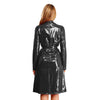 Adults Womens Glossy Open Front Long Jackets with Belt Long Trench Coat Blazer Lapel PU Leather Overcoat Streetwear Clubwear