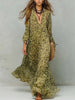 Sexy Deep V Neck High Waist Draped Party Dresses Woman Elegant Leopard Print Long Dress Spring Puff Sleeve Chiffon Holiday Dress