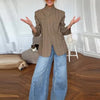 Diagonal Buckle Stand Collar Loane Taupe Asymmetrical Plaid Blazers Spring Casual Coats Vintage Woman's Outerwear Clothing