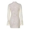 Lace Hollow Out Long Sleeve Sexy Mini Dress For Women Half High Collar Bodycon Club Party Dress Elegant Dresses