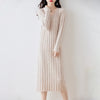 Women Pure Wool Sweater Dresses Long Sleeve Purllover 100% Merino Wool V-neck Knitwear Spring Autumn Grace Striped Dresses