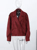 Red Suede Lapel Moto Jacket Oversized Zipped Long Sleeve Autumn Women Streetwear Biker Coat Versatile Lady Jaqueta