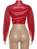 Gothic Punk Crop Jacket Women Zip Button Stripe PU Wild Turtleneck Sexy Hottie Street Midnight Clubwear Coat