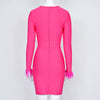 Black Bustier Sexy Long Sleeves Dress Bandage Women Winter Rose Pink Feathers Mini Square Tight Elastic Vestidos