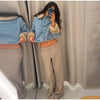 Furry Trim Cropped Denim Jacket Single Breasted Long‑Sleeve Winter Women Warm Outerwear Versatile Lady Casual Jean Coat