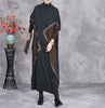Woman Autumn Mock Neck Loose Long Sleeves Dress Chinese Style Contrast Batwing Sleeve Casual Dress