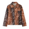 Women Leopard Print Short Furry Jacket Lapel Collar Button Slim Waist Stylish Coat Autumn Winter Street Lady Outerwears