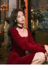 Women's Slim Fit A-line Velvet Dress Christmas Clothes Square Collar Long-sleeved Red Sweet Girl Autumn Winter