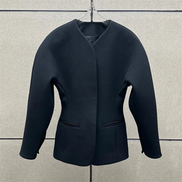 Women's jacket autumn single breasted slim long sleeved top Shoulder sleeves V-neck women's suit jacket Women's coat