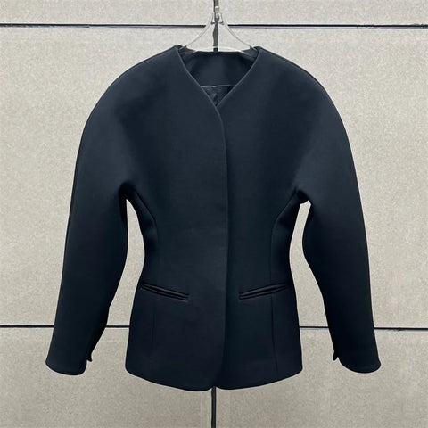 Women's jacket autumn single breasted slim long sleeved top Shoulder sleeves V-neck women's suit jacket Women's coat