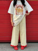 Striped Patchwork Scalloped Trim Trousers Women Street Elastic Waist Pocket Panelled Loose Wide Leg Pants Chic Ladies Partywear