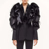 Spliced Mesh Ruffles Casual Blazer For Women Lapel Long Sleeve Tide Loose Fit Jacket Spring Autumn A165